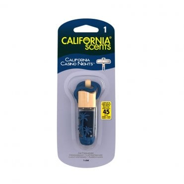Hanging Glass Vial Bottle Air Freshener California Casino Nights Blue