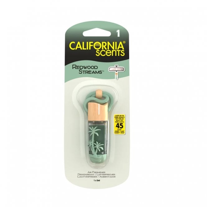 California Scents Hanging Glass Vial Bottle Air Freshener Redwood Streams Green
